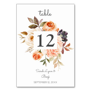 Numéro De Table Mariage floral rose et rose pâle