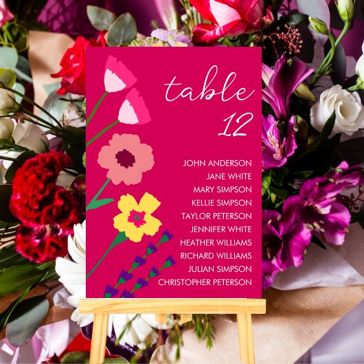 Numéro De Table Mariage floral rose gras et brillant Fuchsia