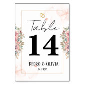 Numéro De Table Mariage floral rose moderne (Dos)