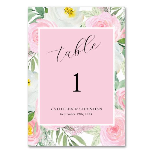 Numéro De Table Mariage Floral Rose Pâle (Par défaut)