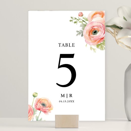 Numéro De Table Mariage floral rose pâle