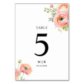 Numéro De Table Mariage floral rose pâle (Dos)
