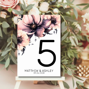 Numéro De Table Mariage Floral Rose Pâle Élégant Moderne