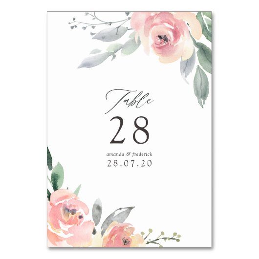 Numéro De Table Mariage Floral Rose Pâle Pastel (Par défaut)