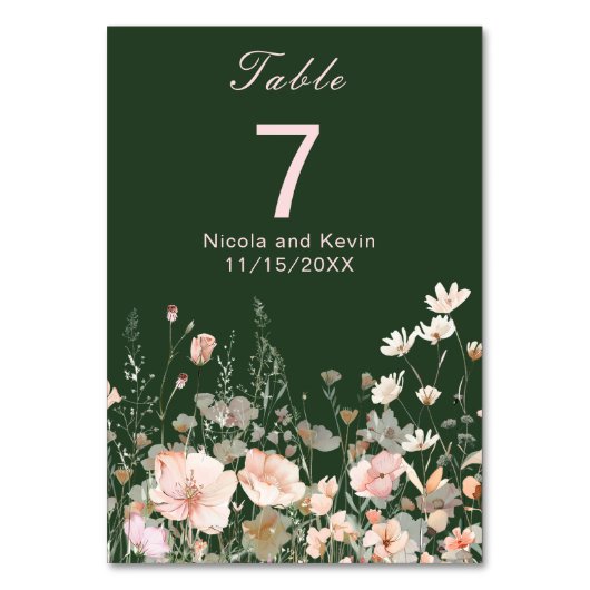 Numéro De Table Mariage floral rose rose rose fleur sauvage (Par défaut)