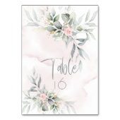 Numéro De Table Mariage | Floral rose rustique Pale Sage Vert (Dos)