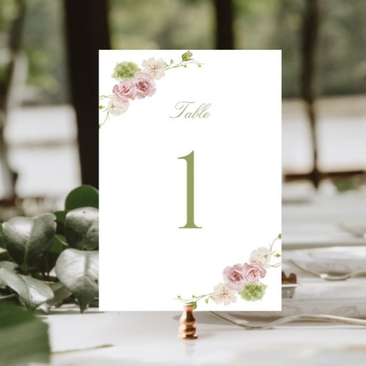 Numéro De Table Mariage Floral Rose Vert