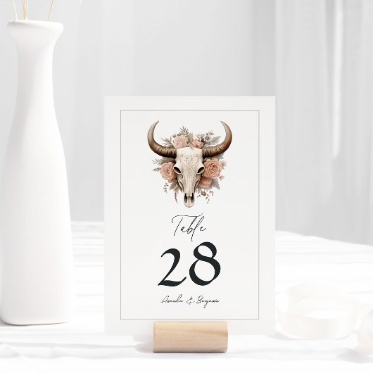 Numéro De Table Mariage Floral Rustique Crâne de Vache