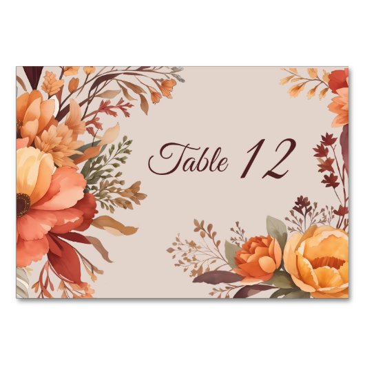 Numéro De Table Mariage floral rustique de l'automne (Devant)