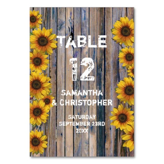 Numéro De Table Mariage floral rustique de tournesol jaune (Par défaut)