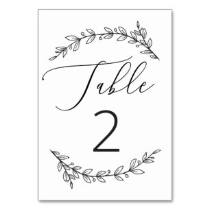 Numéro De Table Mariage floral rustique en écriture noir et blanc