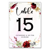Numéro De Table Mariage floral rustique rouge élégant (Dos)