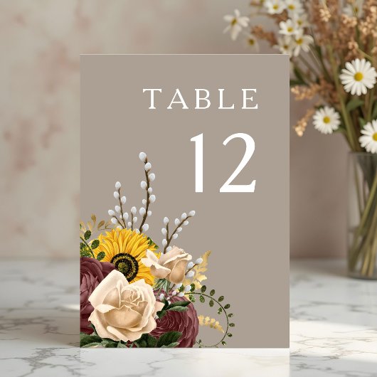 Numéro De Table Mariage Floral Taupe Élégant