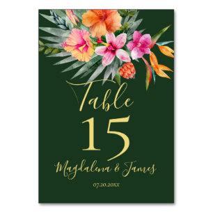 Numéro De Table Mariage floral tropical coloré rose et orange