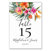 Numéro De Table Mariage floral tropical rose et orange (Dos)