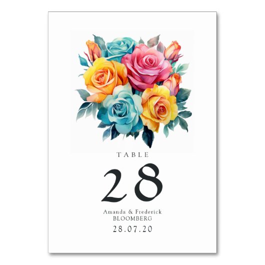 Numéro De Table Mariage floral turquoise, jaune et rose (Par défaut)