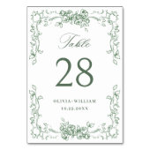 Numéro De Table Mariage floral vert de la Renaissance (Dos)