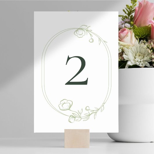 Numéro De Table Mariage floral vert foncé
