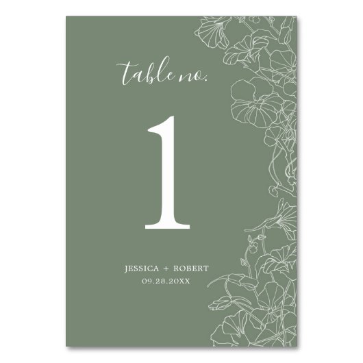 Numéro De Table Mariage Floral Vert Sage moderne (Par défaut)