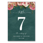 Numéro De Table Mariage Floral Vert Sarcelle Profond Chic en Fleur (Par défaut)