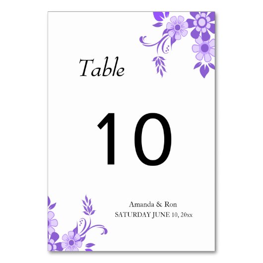 Numéro De Table Mariage floral violet (Dos)