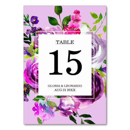 Numéro De Table Mariage floral violet romantique Numéro de tableau (Par défaut)