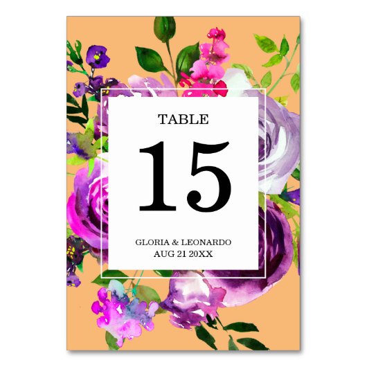 Numéro De Table Mariage floral violet romantique Numéro de tableau (Par défaut)