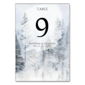 Numéro De Table Mariage Forêt de Pins enneigée Brouillard hivernal (Dos)