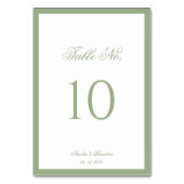 Numéro De Table Mariage Formel Classique Vert Sauge Bordure Script (Dos)