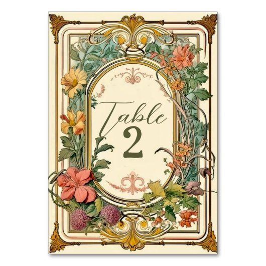 Numéro De Table Mariage frontalier orné fleur sauvage victorien (Dos)