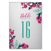 Numéro De Table Mariage Fuchsia et Turquoise (Dos)