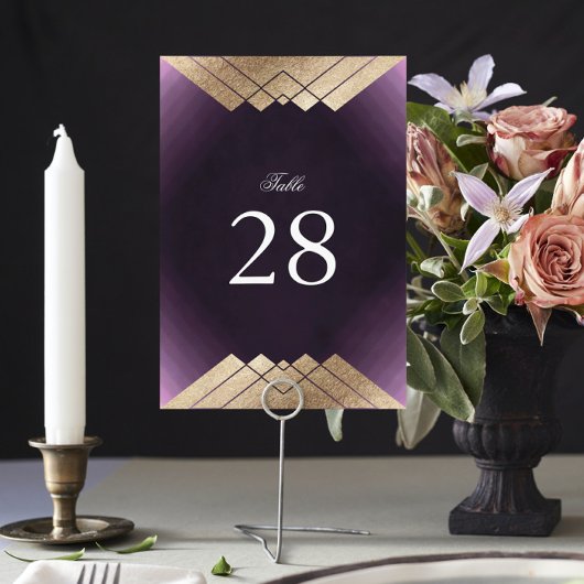 Numéro De Table Mariage Gatsby d'or violet géométrique