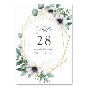 Numéro De Table Mariage géométrique à l'anémone et à l'aquarelle d