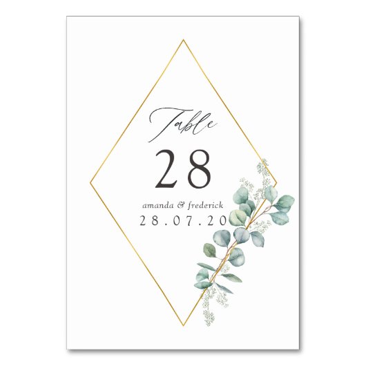 Numéro De Table Mariage géométrique à l'aquarelle eucalyptus (Dos)