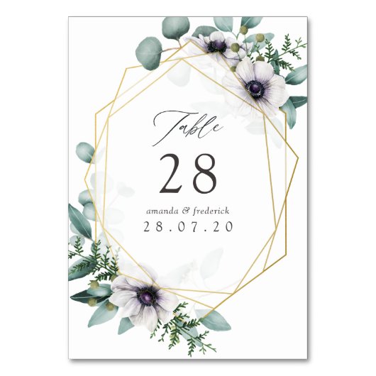 Numéro De Table Mariage géométrique à l'aquarelle Eucalyptus Anémo (Par défaut)