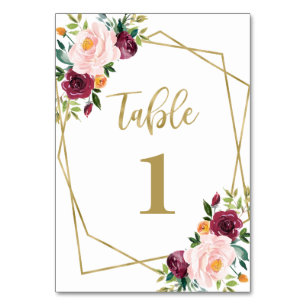 Numéro De Table Mariage géométrique avec touche de rougissement fl