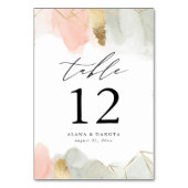 Numéro De Table Mariage géométrique Blush & Sage Aquarelle Or (Dos)