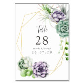 Numéro De Table Mariage Géométrique de Succulentes Aquarelle (Dos)