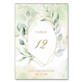 Numéro De Table Mariage géométrique doré à la verdure d'eucalyptus (Dos)