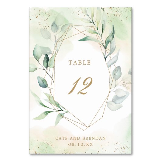 Numéro De Table Mariage géométrique doré à la verdure d'eucalyptus (Par défaut)