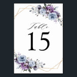 Numéro De Table Mariage géométrique en fleurs violettes poussiéreu<br><div class="desc">Élégante et moderne carte de numéro de table d'été fleurie présente un bouquet de pivoines roses aquarelles dans les tons de prune violette, rose poussiéreux, rose poussiéreux, mauve, sauge avec feuilles botaniques verts luxuriants et eucalyptus avec arrière - plan géométrique or. S'il vous plaît trouver d'autres modèles et variantes de...</div>