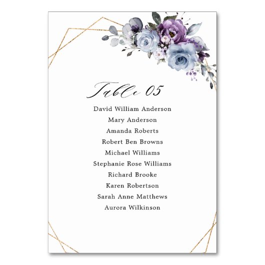 Numéro De Table Mariage géométrique en fleurs violettes poussiéreu (Par défaut)