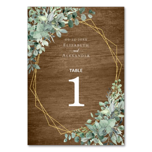 Numéro De Table Mariage géométrique Eucalyptus en bois rustique (Dos)