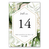 Numéro De Table Mariage géométrique Gold Tropical Greenery (Dos)