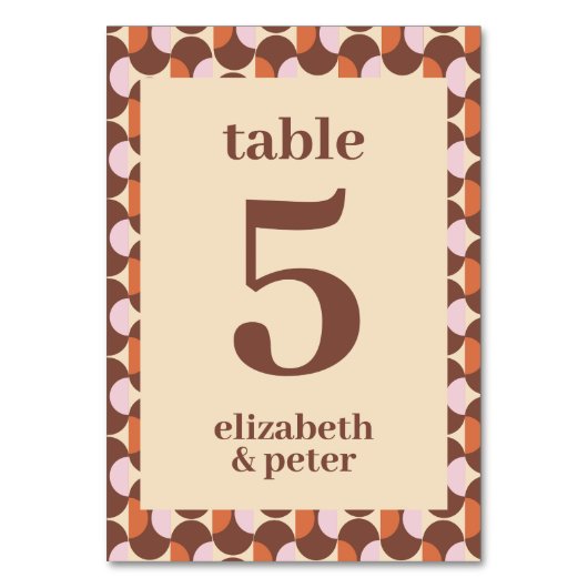 Numéro De Table Mariage géométrique les années 70 rétro Brown supe (Dos)