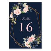 Numéro De Table mariage géométrique marine et rose fleuri (Dos)