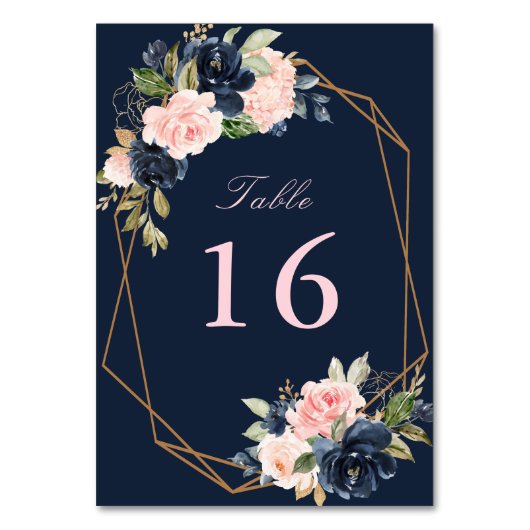 Numéro De Table mariage géométrique marine et rose fleuri (Par défaut)
