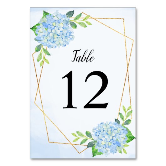 Numéro De Table Mariage géométrique moderne Blue Hydrangea (Dos)