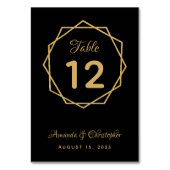 Numéro De Table Mariage Géométrique Moderne Or sur Noir Élégant (Dos)