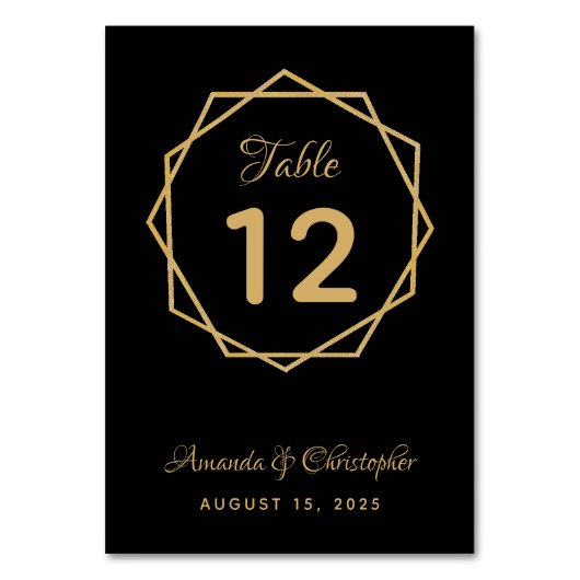 Numéro De Table Mariage Géométrique Moderne Or sur Noir Élégant (Par défaut)